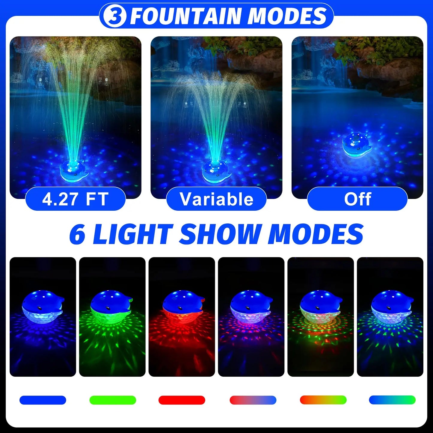 Prosplash Pool Fountain with Remote, Dolphing Floating Pool Fountain with Lights, above Ground Pool Water Fountains with Anchor, Swimming Pool Fountains for Inground Pool-1Pc,Blue