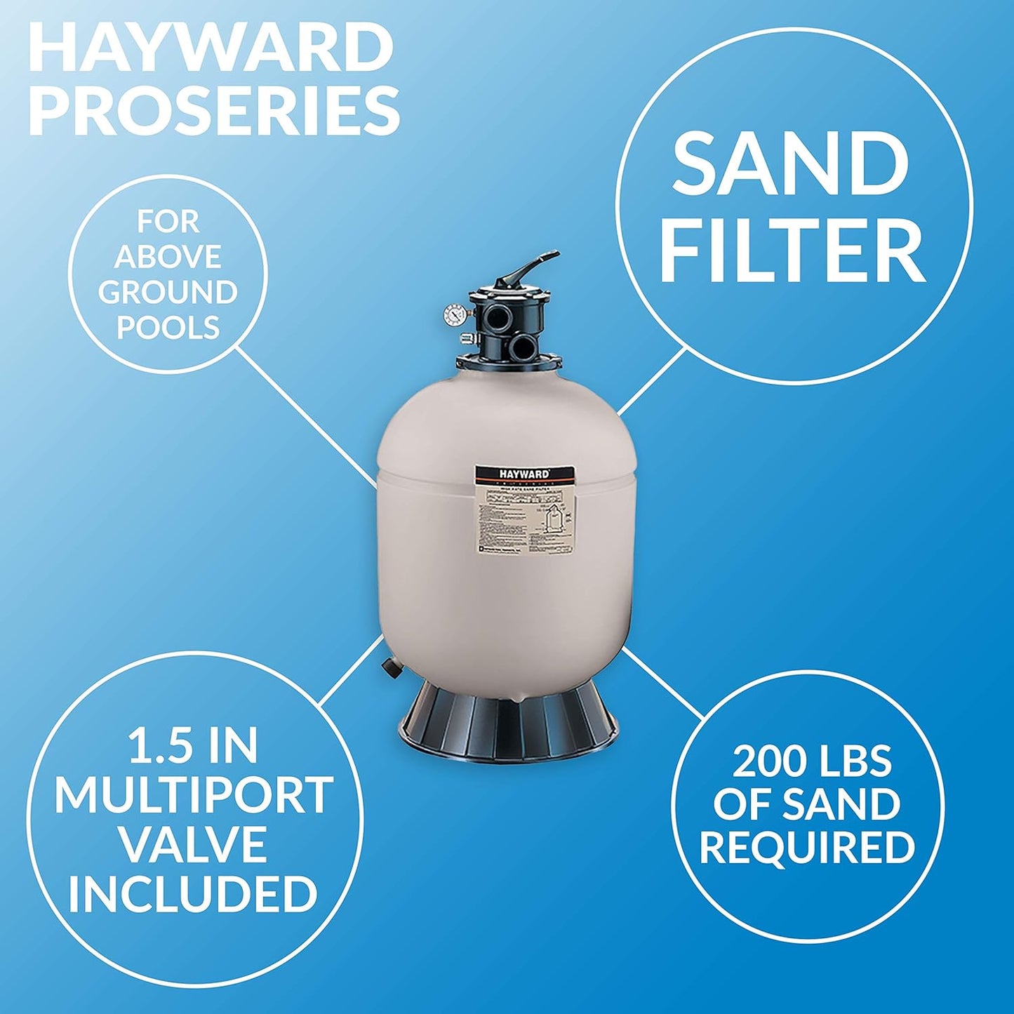 Hayward W3S210T Proseries Sand Filter, 20 In., Top-Mount for Above-Ground Swimming Pools