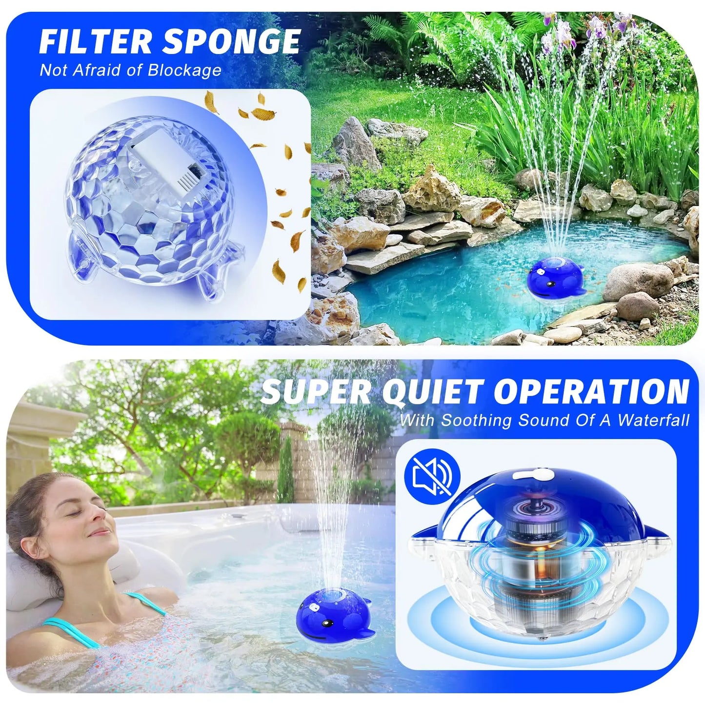 Prosplash Pool Fountain with Remote, Dolphing Floating Pool Fountain with Lights, above Ground Pool Water Fountains with Anchor, Swimming Pool Fountains for Inground Pool-1Pc,Blue