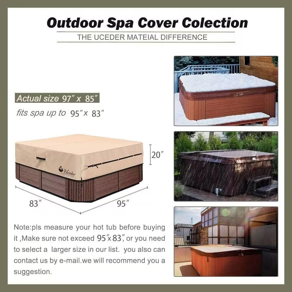 Waterproof Hot Tub Cover Outdoor Spa Cover (95''X 83''X20) 600D Heavy Duty Polyester Hot Tub Cover Protector(Brown)