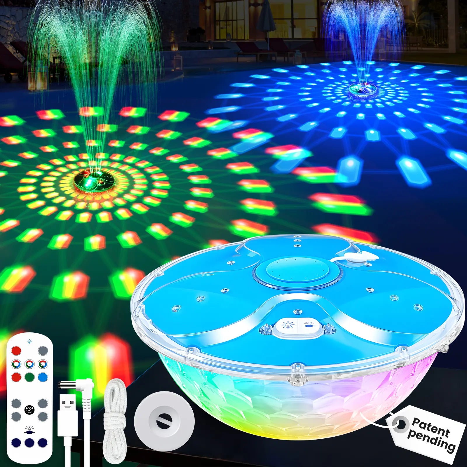 Prosplash Rechargeable Pool Fountain with Remote,8000Mah Floating LED Pool Fountain with Light,Above Ground Pool Water Fountain Pump,Outdoor Swimming Pool Sprinkler Fountains for Inground Pools Fountain-White