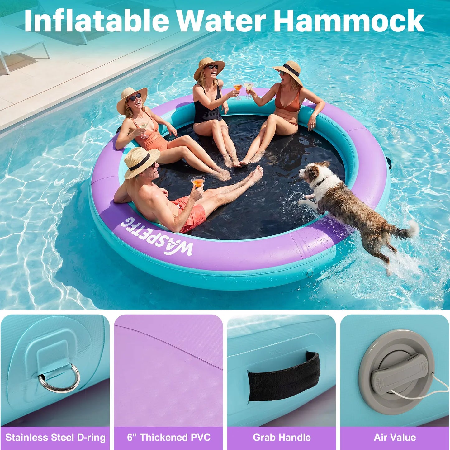 2026 New 8FT/10FT Circle/ H-Shaped/ Square Circle Inflatable Water Hammock for Adults, Fun for Kids Ages 3+, Floating Raft Dock Platform with Mesh, Heavy Duty Water Float Dock for Lake, Beach, Summer Party