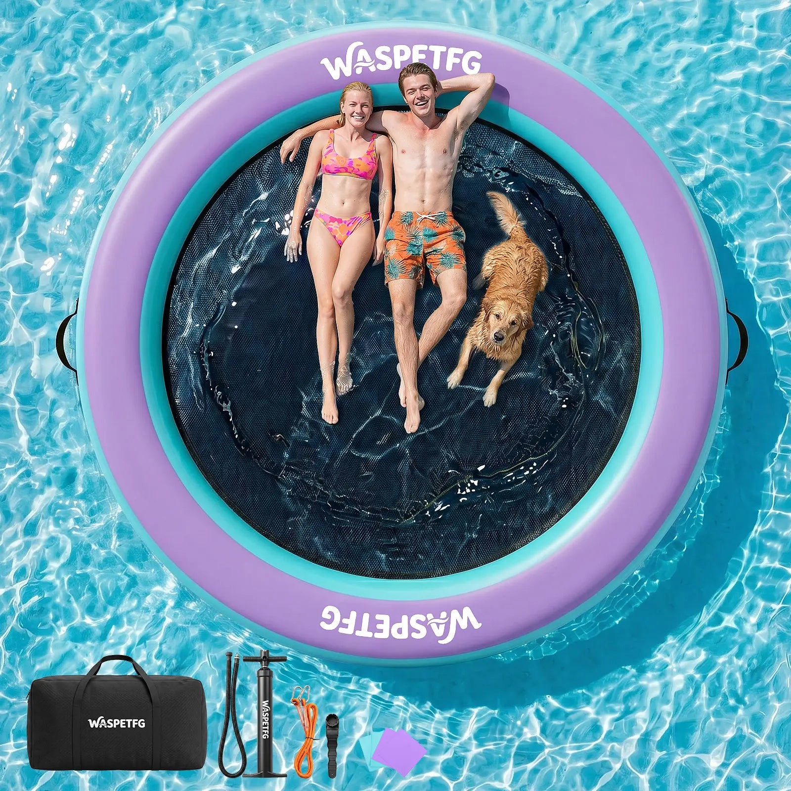 2026 New 8FT/10FT Circle/ H-Shaped/ Square Circle Inflatable Water Hammock for Adults, Fun for Kids Ages 3+, Floating Raft Dock Platform with Mesh, Heavy Duty Water Float Dock for Lake, Beach, Summer Party