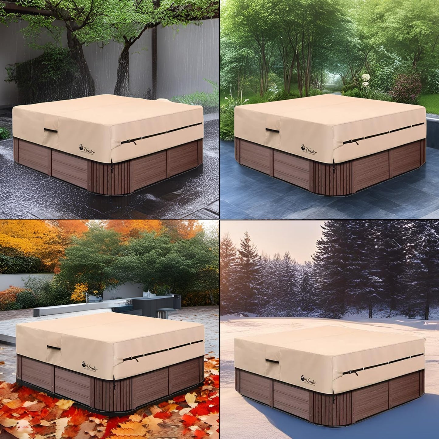 Waterproof Hot Tub Cover Outdoor Spa Cover (95''X 83''X20) 600D Heavy Duty Polyester Hot Tub Cover Protector(Brown)