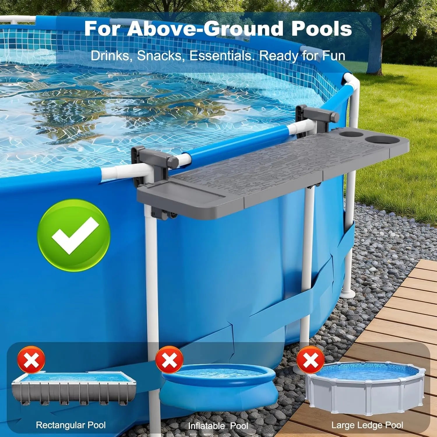 Pool Bar for above Ground Pool, Swim up Bars for Pool, 47" X 12" Pool Side Table with 90 Lbs Capacity, Poolside Bar Clip-On Foldable Tabletop Easy Install