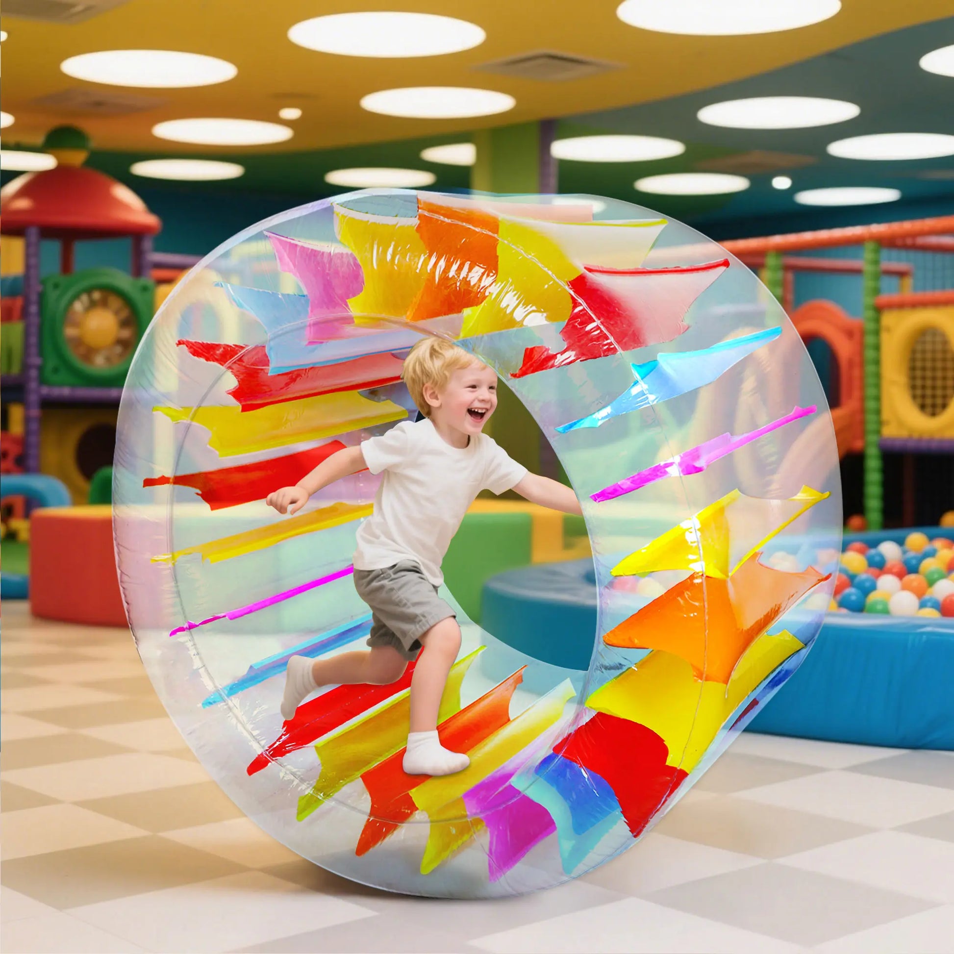 Zcaukya 47" Outer Diameter Kiddie Inflatable Wheel Roller - Colorful Stripes, Compact Deflation, Pool & Lawn Fun Toy for Kids