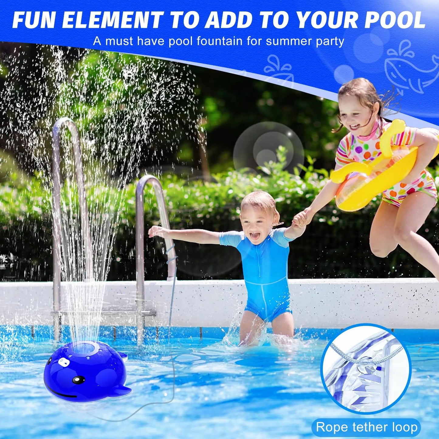 Prosplash Pool Fountain with Remote, Dolphing Floating Pool Fountain with Lights, above Ground Pool Water Fountains with Anchor, Swimming Pool Fountains for Inground Pool-1Pc,Blue
