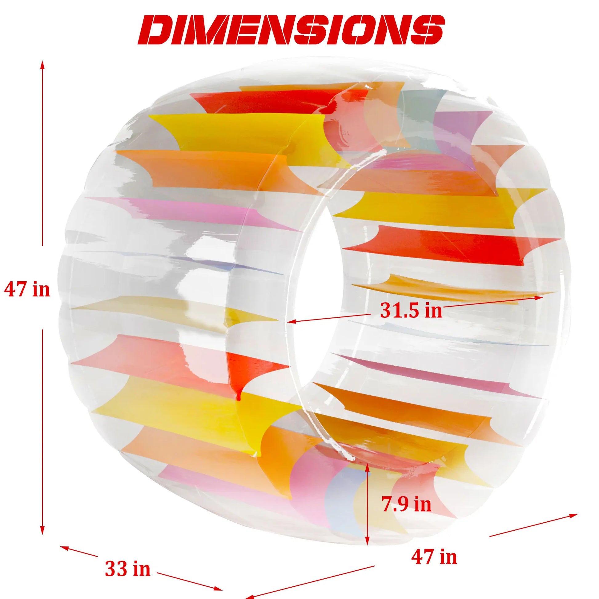 Zcaukya 47" Outer Diameter Kiddie Inflatable Wheel Roller - Colorful Stripes, Compact Deflation, Pool & Lawn Fun Toy for Kids