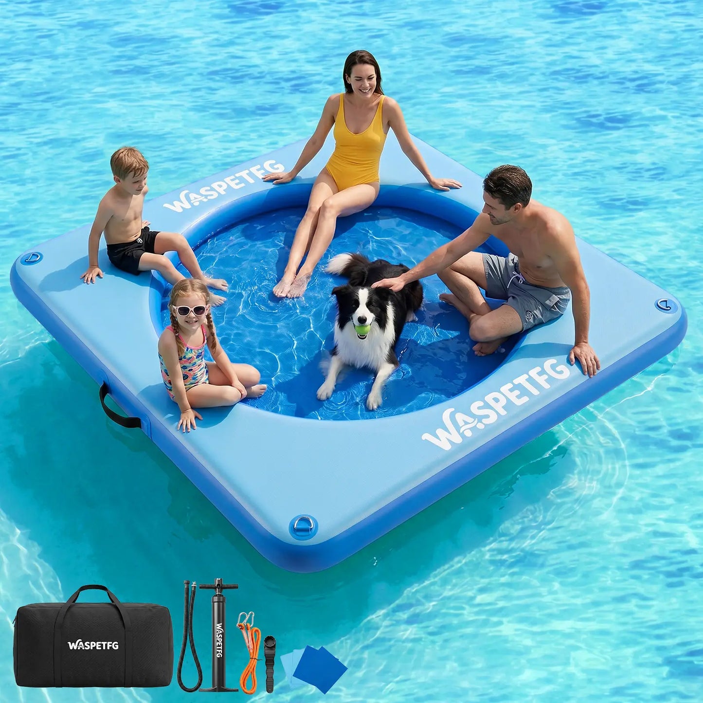 2026 New 8FT/10FT Circle/ H-Shaped/ Square Circle Inflatable Water Hammock for Adults, Fun for Kids Ages 3+, Floating Raft Dock Platform with Mesh, Heavy Duty Water Float Dock for Lake, Beach, Summer Party