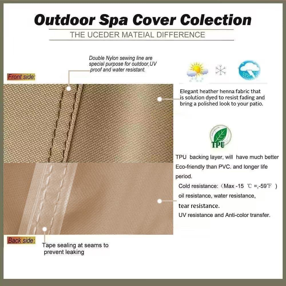 Waterproof Hot Tub Cover Outdoor Spa Cover (95''X 83''X20) 600D Heavy Duty Polyester Hot Tub Cover Protector(Brown)