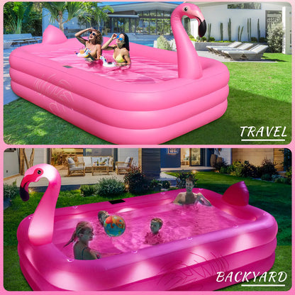 Solar Flamingo Swimming Pool for Kids,Wavehaven Inflatable Pool with Lights, Adults Inflatable Blow up Pool, Large Kiddie Pool,Durable Thickened Kids Pool for Backyard,Outdoor,100"X63"X20"-Bright Pink,#Summervibes