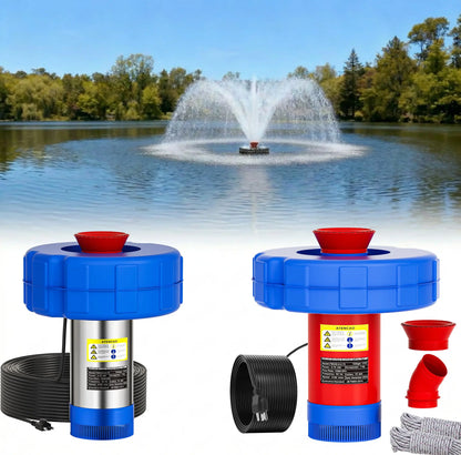 Floating Pond Aerator Fountain Pump for Summer Garden, 1HP 750W Oxygenator with 100Ft Cord, 33-Ft Guide Ropes，High-Quality PVC Float, Interchangeable Nozzles, ，360-Degree V-Spray for Outdoor Fish Ponds & Water Features