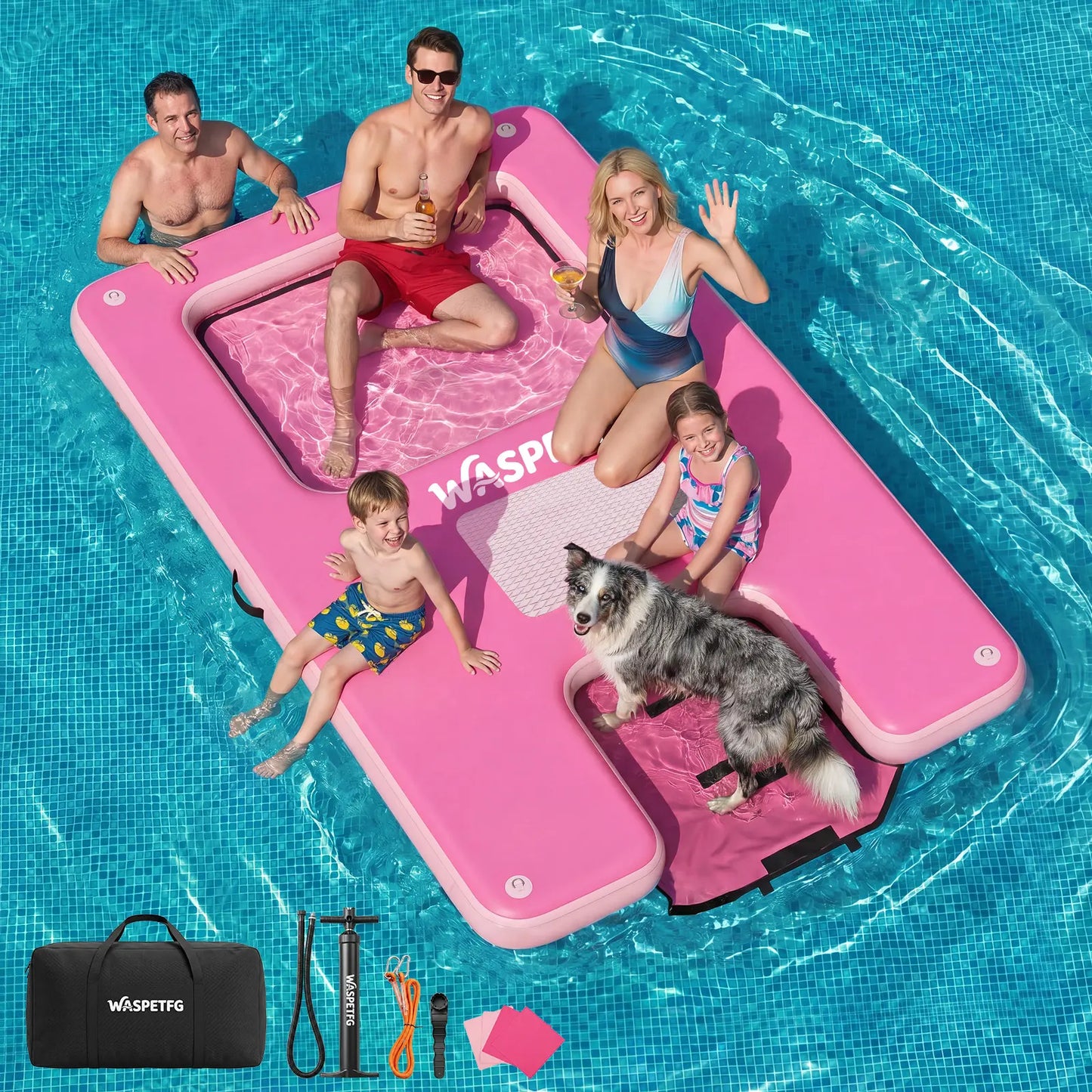 2026 New 8FT/10FT Circle/ H-Shaped/ Square Circle Inflatable Water Hammock for Adults, Fun for Kids Ages 3+, Floating Raft Dock Platform with Mesh, Heavy Duty Water Float Dock for Lake, Beach, Summer Party
