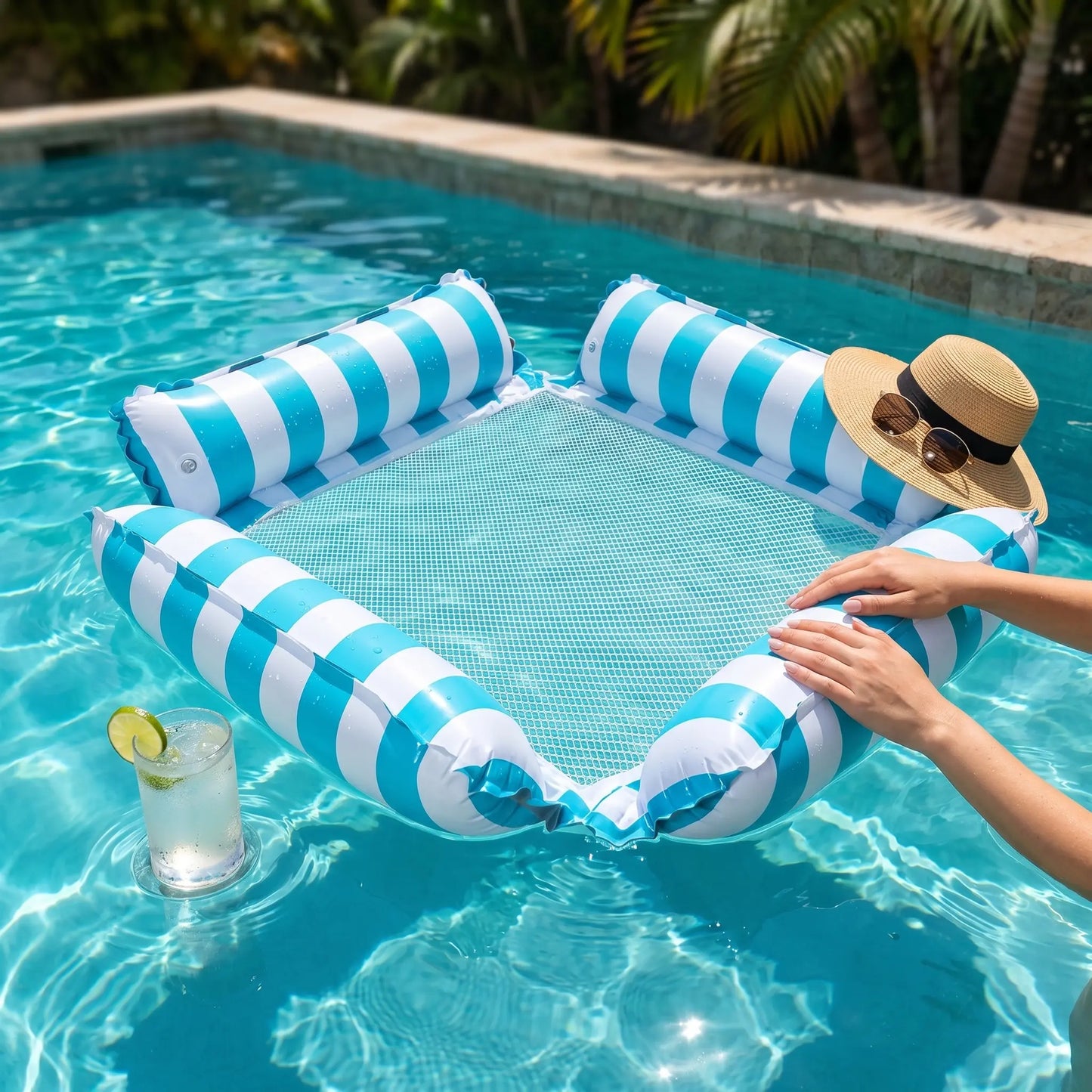 Pool Floats, Inflatable Hammock Pool Floats, Portable Floating Pool Chair, Pool Lounge Chair for Adults, Summer Pool Float Raft for Relaxing & Travel, Backyard Party Pool Accessories, Beach Vacation Pool Gear, Swimming Pool Set， Pool Accessories,Su