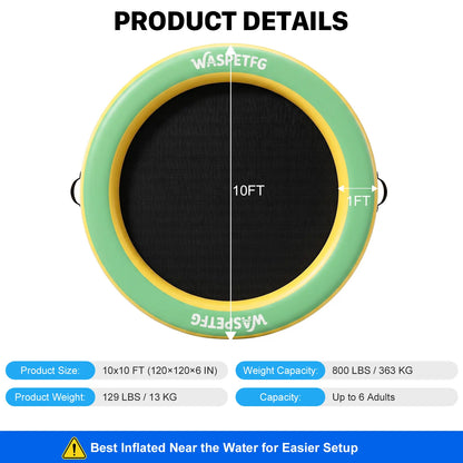 2026 New 8FT/10FT Circle/ H-Shaped/ Square Circle Inflatable Water Hammock for Adults, Fun for Kids Ages 3+, Floating Raft Dock Platform with Mesh, Heavy Duty Water Float Dock for Lake, Beach, Summer Party