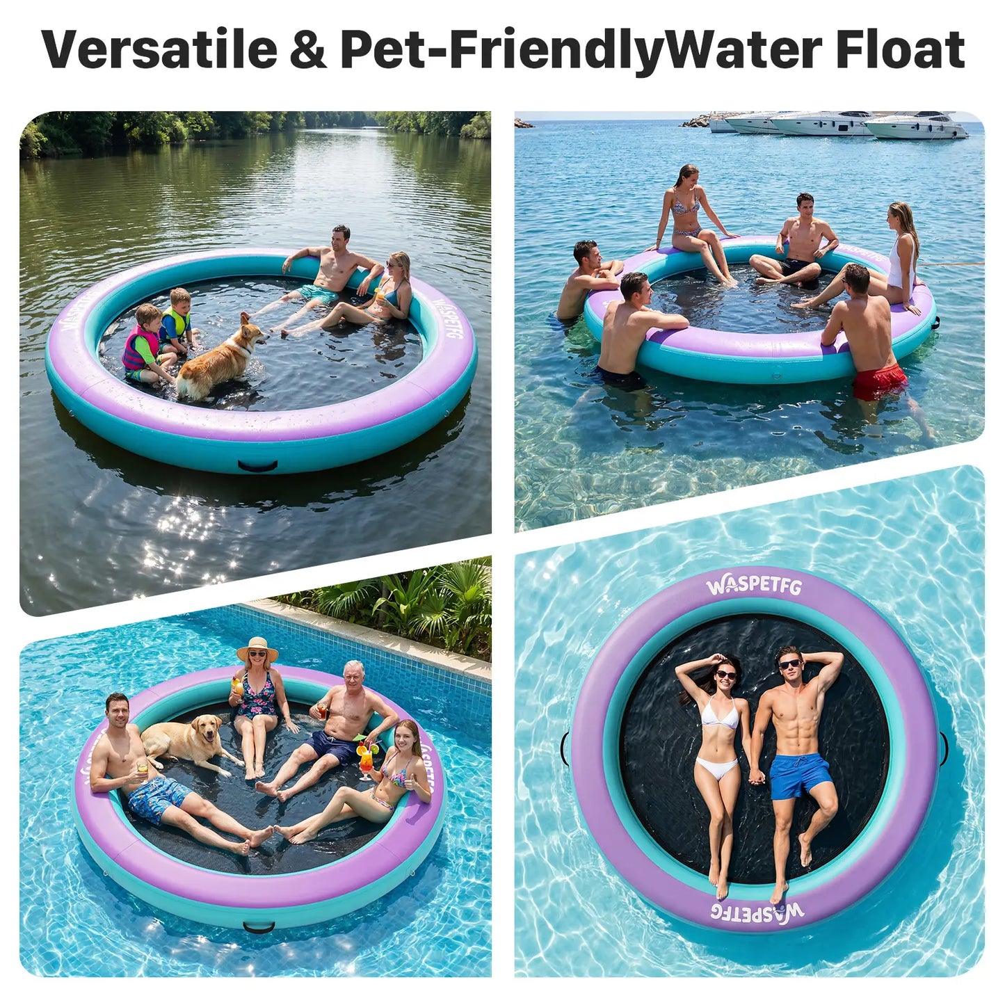 2026 New 8FT/10FT Circle/ H-Shaped/ Square Circle Inflatable Water Hammock for Adults, Fun for Kids Ages 3+, Floating Raft Dock Platform with Mesh, Heavy Duty Water Float Dock for Lake, Beach, Summer Party