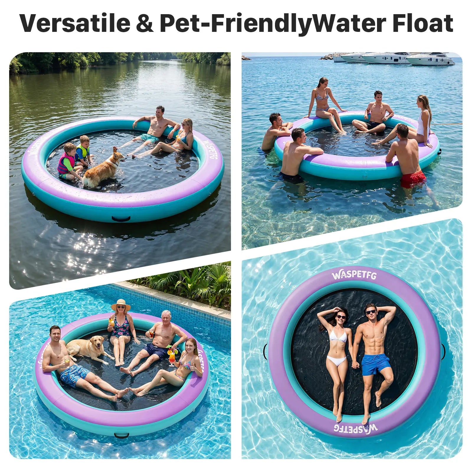2026 New 8FT/10FT Circle/ H-Shaped/ Square Circle Inflatable Water Hammock for Adults, Fun for Kids Ages 3+, Floating Raft Dock Platform with Mesh, Heavy Duty Water Float Dock for Lake, Beach, Summer Party