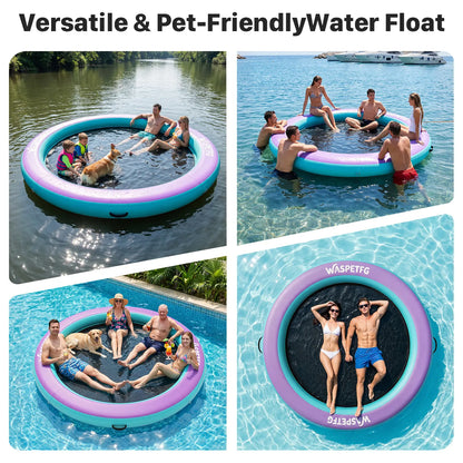 2026 New 8FT/10FT Circle/ H-Shaped/ Square Circle Inflatable Water Hammock for Adults, Fun for Kids Ages 3+, Floating Raft Dock Platform with Mesh, Heavy Duty Water Float Dock for Lake, Beach, Summer Party