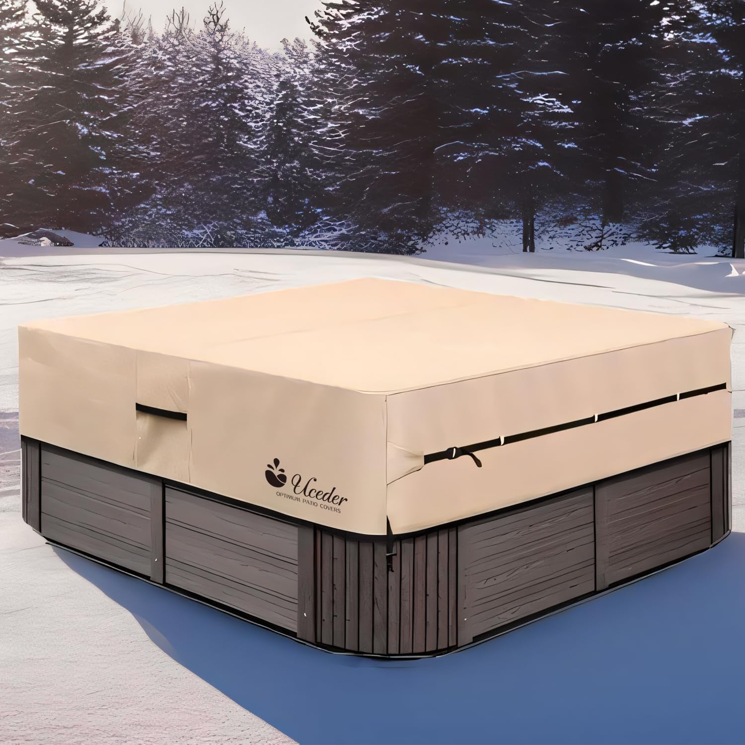 Waterproof Hot Tub Cover Outdoor Spa Cover (95''X 83''X20) 600D Heavy Duty Polyester Hot Tub Cover Protector(Brown)