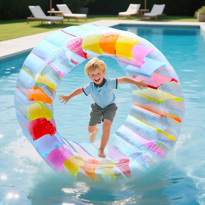 Zcaukya 47" Outer Diameter Kiddie Inflatable Wheel Roller - Colorful Stripes, Compact Deflation, Pool & Lawn Fun Toy for Kids