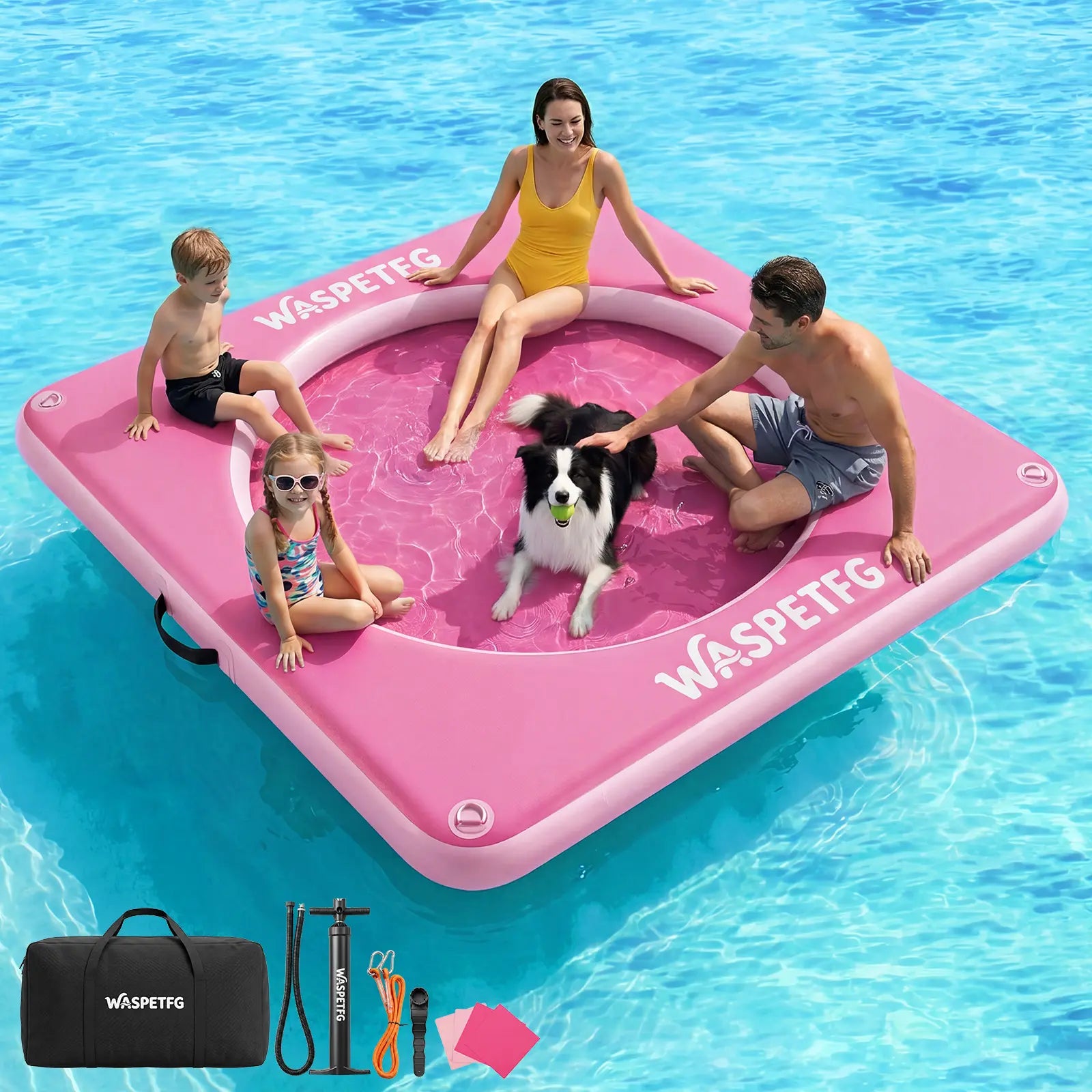 2026 New 8FT/10FT Circle/ H-Shaped/ Square Circle Inflatable Water Hammock for Adults, Fun for Kids Ages 3+, Floating Raft Dock Platform with Mesh, Heavy Duty Water Float Dock for Lake, Beach, Summer Party