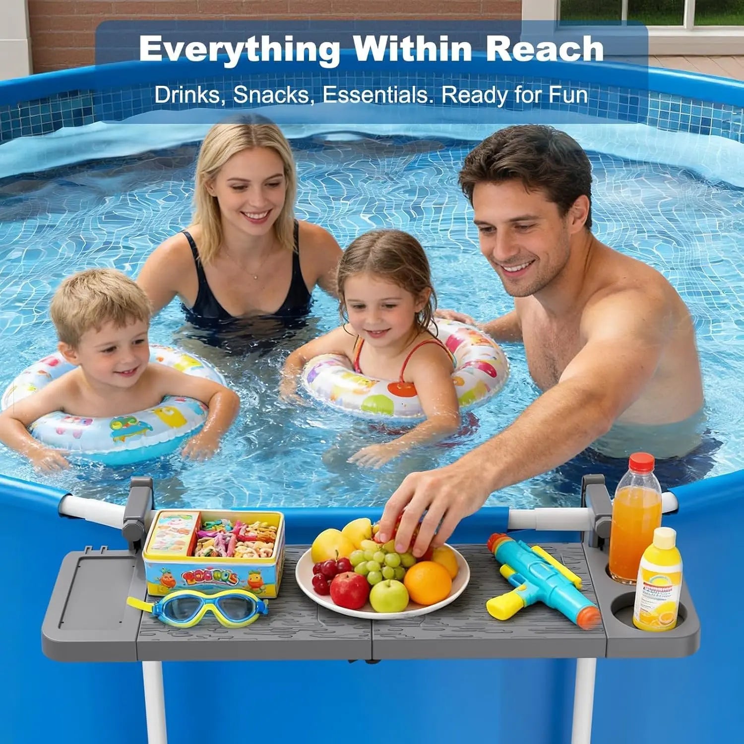 Pool Bar for above Ground Pool, Swim up Bars for Pool, 47" X 12" Pool Side Table with 90 Lbs Capacity, Poolside Bar Clip-On Foldable Tabletop Easy Install