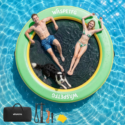 2026 New 8FT/10FT Circle/ H-Shaped/ Square Circle Inflatable Water Hammock for Adults, Fun for Kids Ages 3+, Floating Raft Dock Platform with Mesh, Heavy Duty Water Float Dock for Lake, Beach, Summer Party