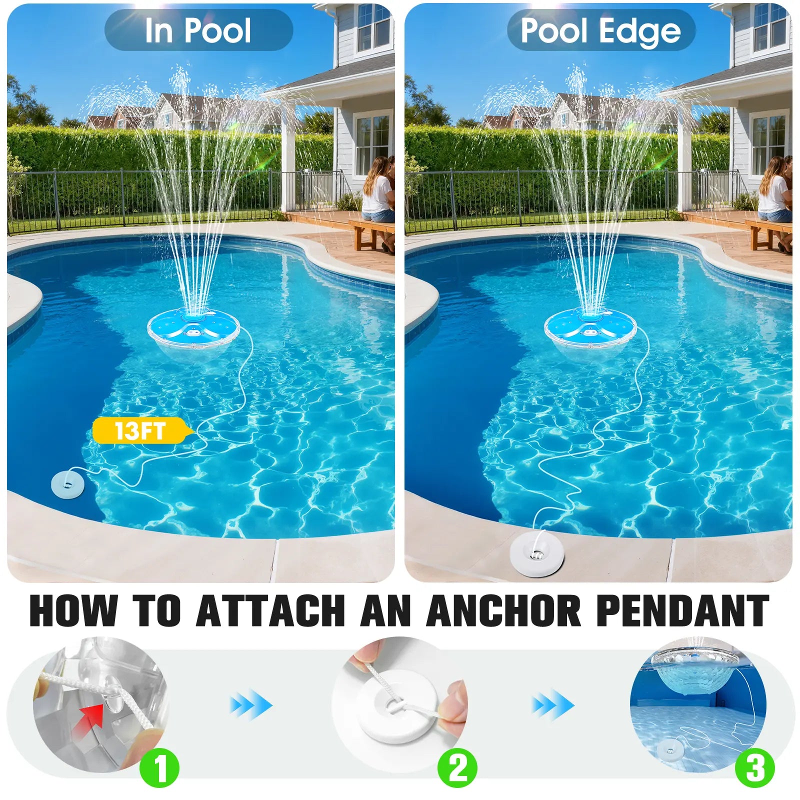 Prosplash Rechargeable Pool Fountain with Remote,8000Mah Floating LED Pool Fountain with Light,Above Ground Pool Water Fountain Pump,Outdoor Swimming Pool Sprinkler Fountains for Inground Pools Fountain-White