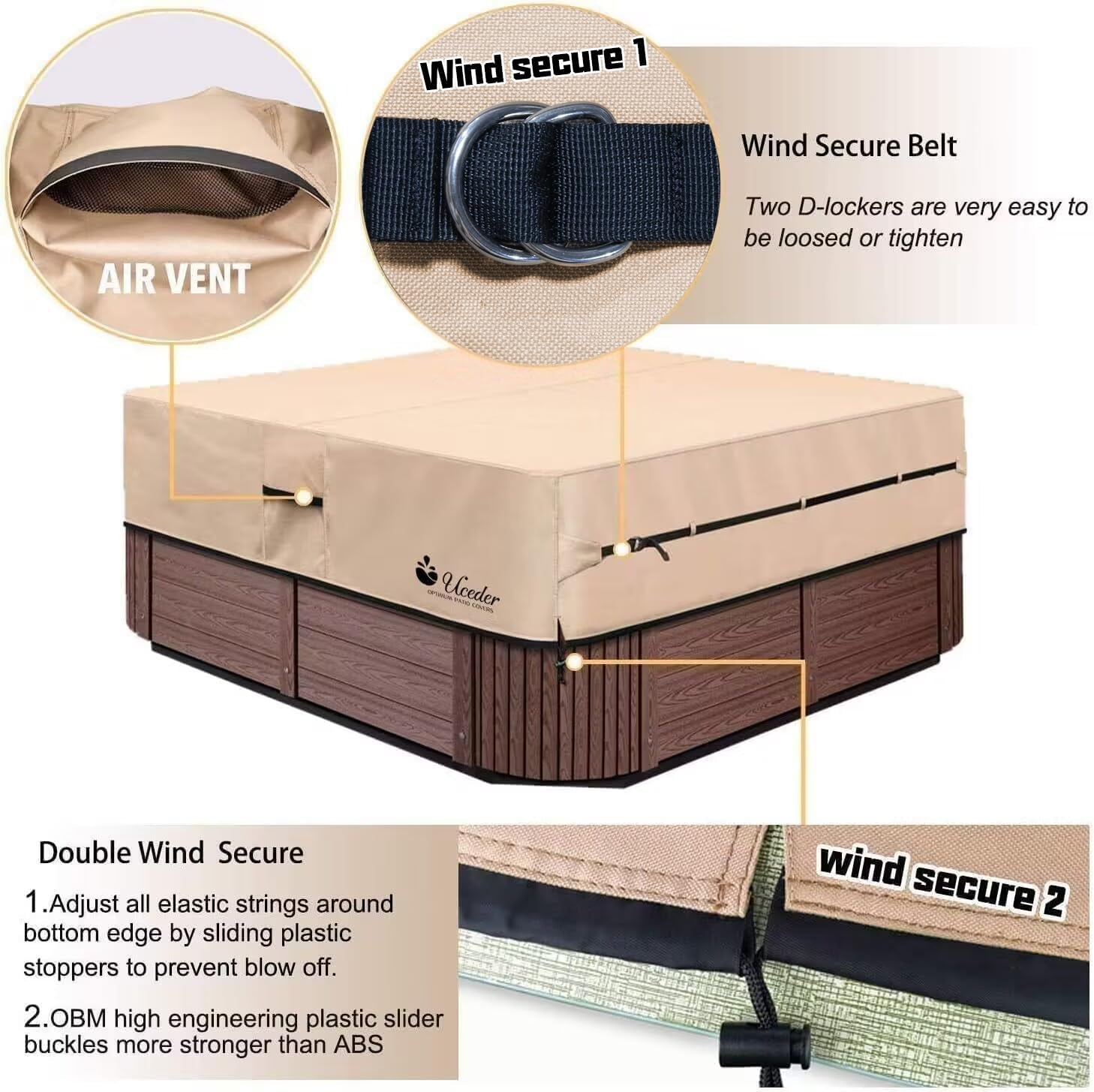 Waterproof Hot Tub Cover Outdoor Spa Cover (95''X 83''X20) 600D Heavy Duty Polyester Hot Tub Cover Protector(Brown)