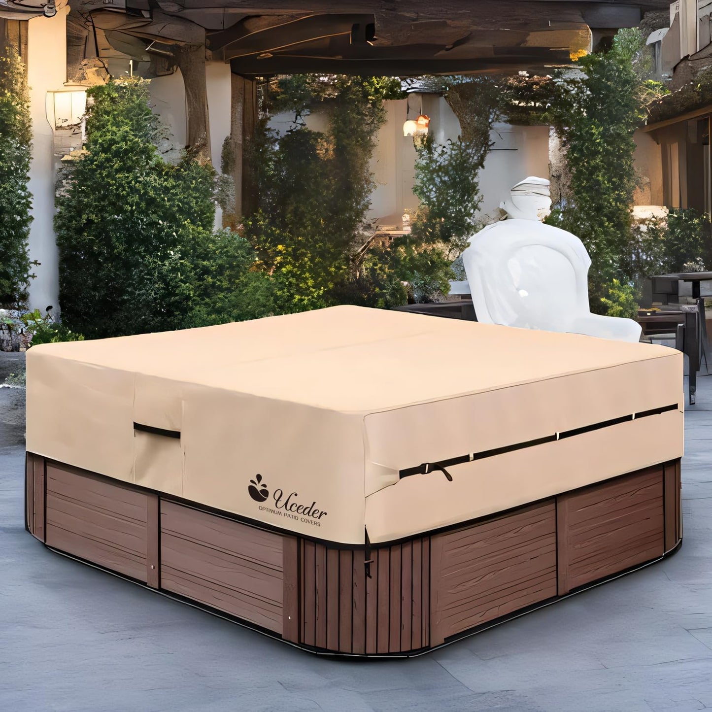 Waterproof Hot Tub Cover Outdoor Spa Cover (95''X 83''X20) 600D Heavy Duty Polyester Hot Tub Cover Protector(Brown)